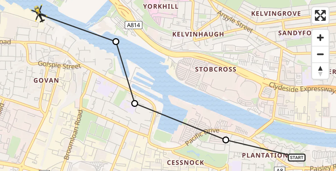 Flight route Police Helicopter Glasgow - Glasgow, 19 May 2026, 11:15