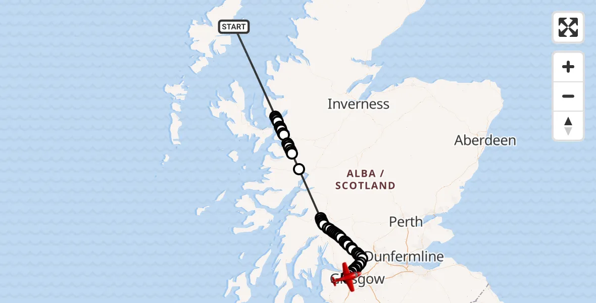 Flight route Air Ambulance Aircraft Inner Seas - Glasgow Airport, 19 May 2026, 11:21