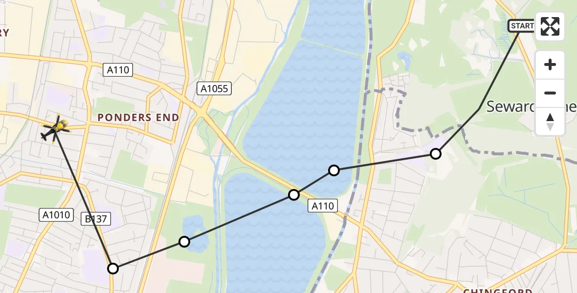 Flight route Police Helicopter Sewardstonebury - Ponders End, 19 May 2026, 11:27