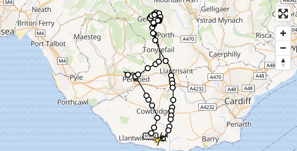 Flight route Police Helicopter Boverton - MOD St Athan, 19 May 2026, 11:42