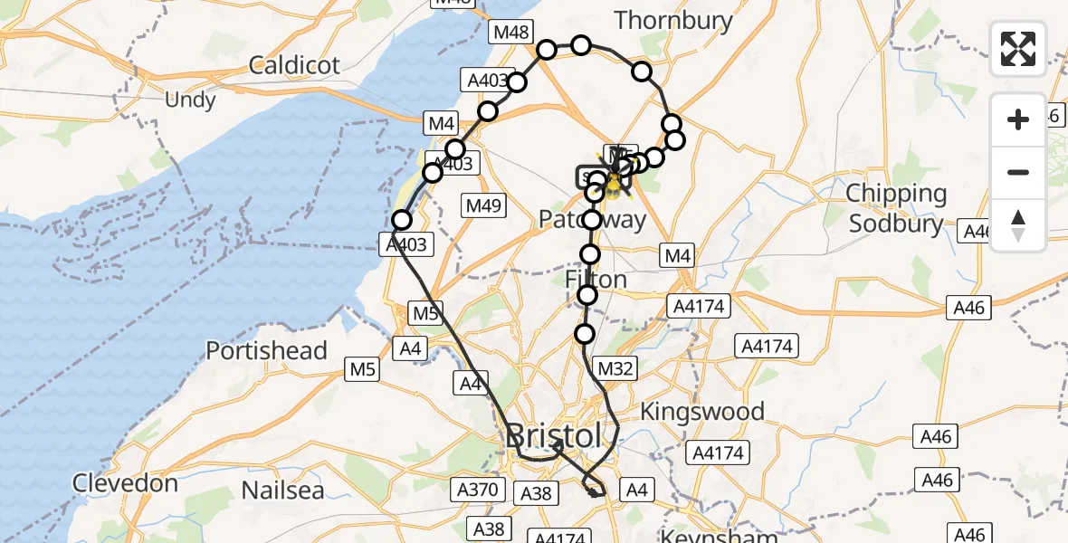 Flight route Police Helicopter Almondsbury Helicopter Base - Almondsbury Helicopter Base, 19 May 2026, 11:57
