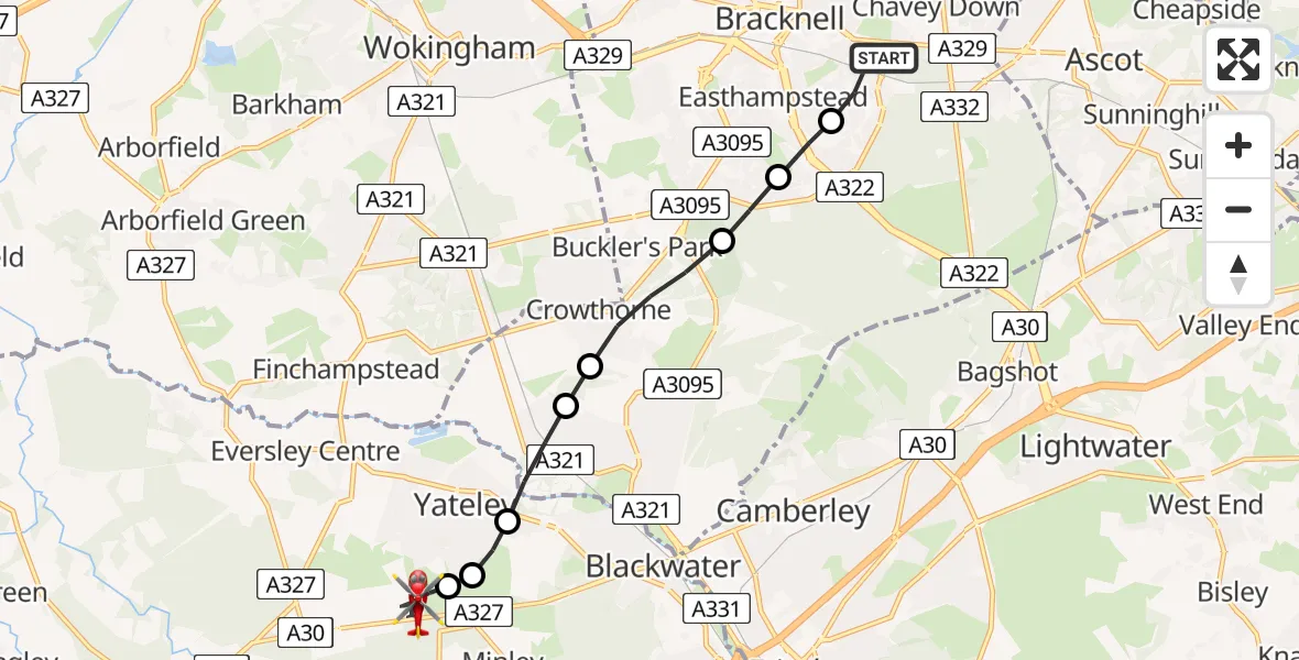 Flight route Air Ambulance Helicopter Chavey Down - Blackbushe Airport, 19 May 2026, 12:03