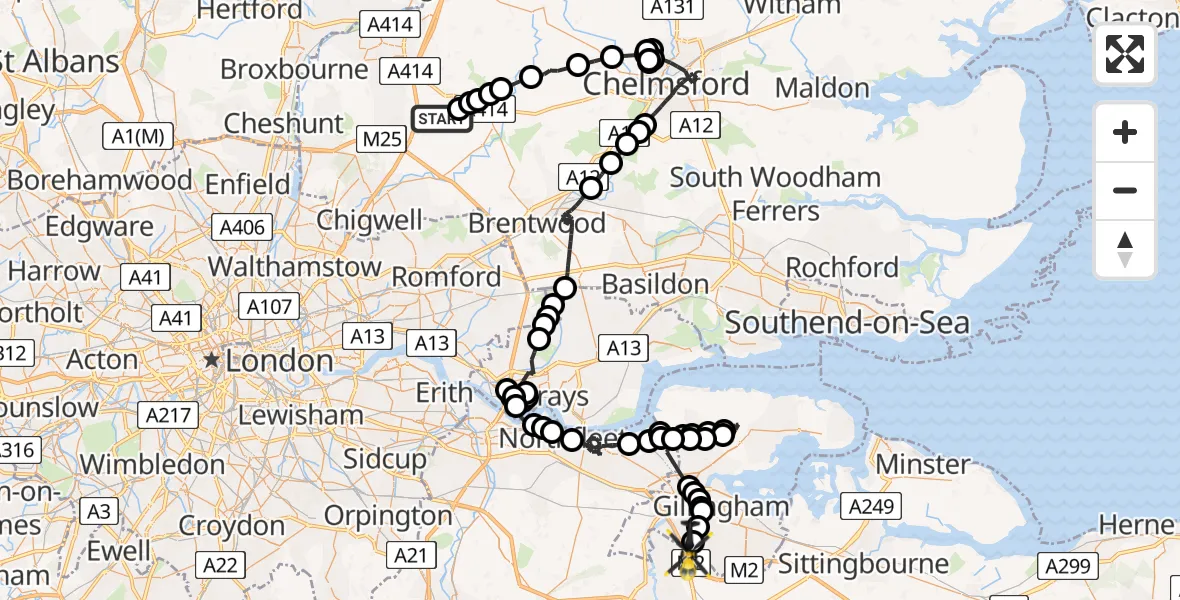 Flight route Police Helicopter North Weald Bassett - Rochester Airport, 19 May 2026, 13:34