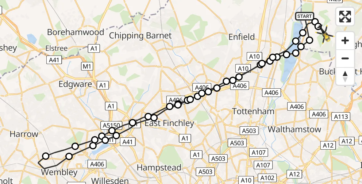 Flight route Police Helicopter Epping Forest - Metropolitan Police Air Support Unit Lippitts Hill, 19 May 2026, 13:38