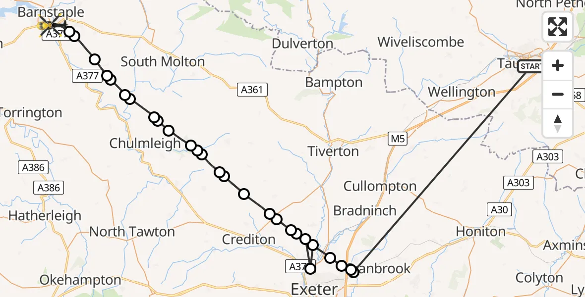 Flight route Police Helicopter Taunton - Bishop's Tawton, 19 May 2026, 13:42