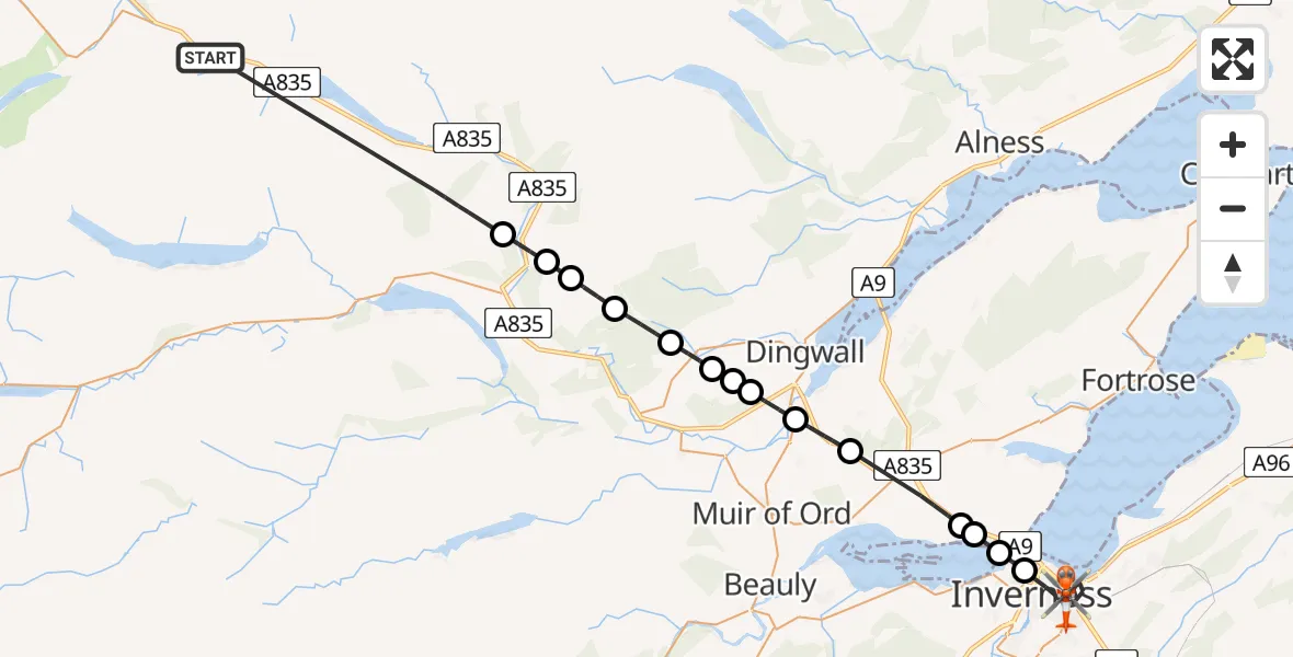 Flight route Coastguard Helicopter Highland - Inverness, 19 May 2026, 14:11