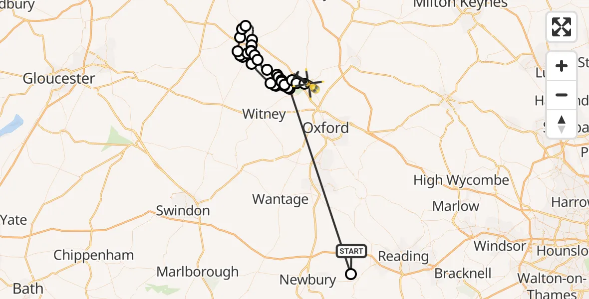 Flight route Police Helicopter Upper Basildon - Tackley, 19 May 2026, 14:17