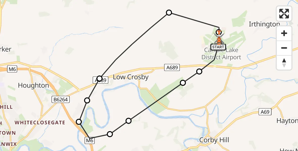 Flight route Coastguard Helicopter Carlisle Lake District Airport - Carlisle Lake District Airport, 19 May 2026, 14:19