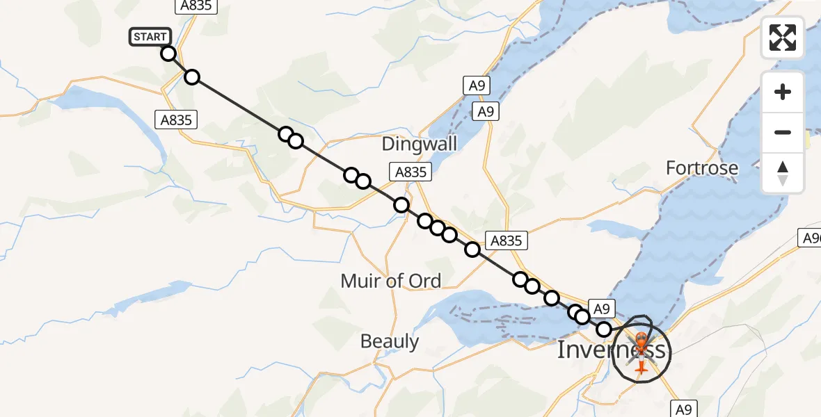 Flight route Coastguard Helicopter Little Garve - Inverness, 19 May 2026, 14:22
