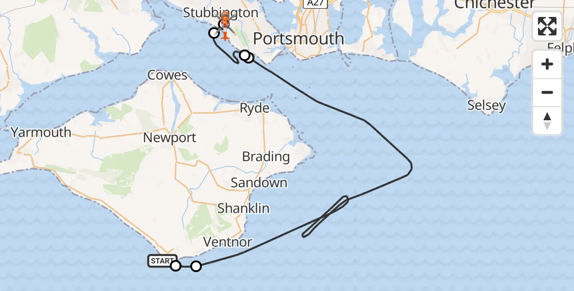Flight route Coastguard Helicopter Niton - Solent Airport, 19 May 2026, 14:27