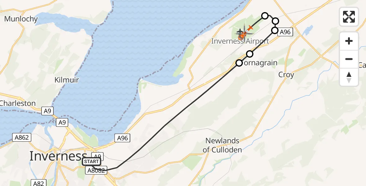 Flight route Coastguard Helicopter Inverness - Inverness Airport, 19 May 2026, 14:32