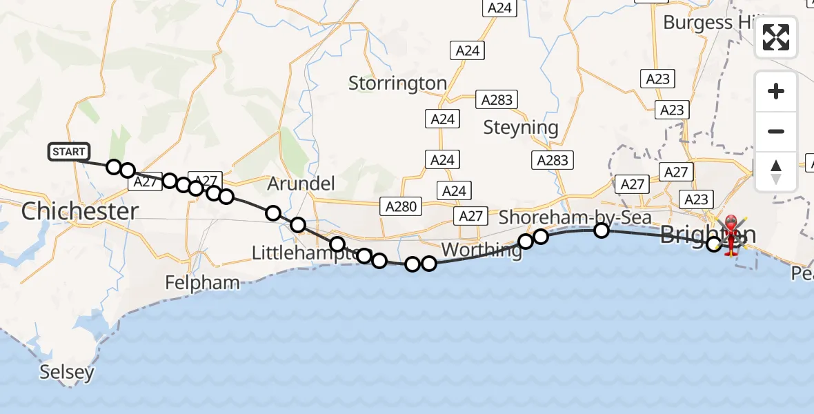 Flight route Air Ambulance Helicopter Lavant - Brighton, 19 May 2026, 14:41