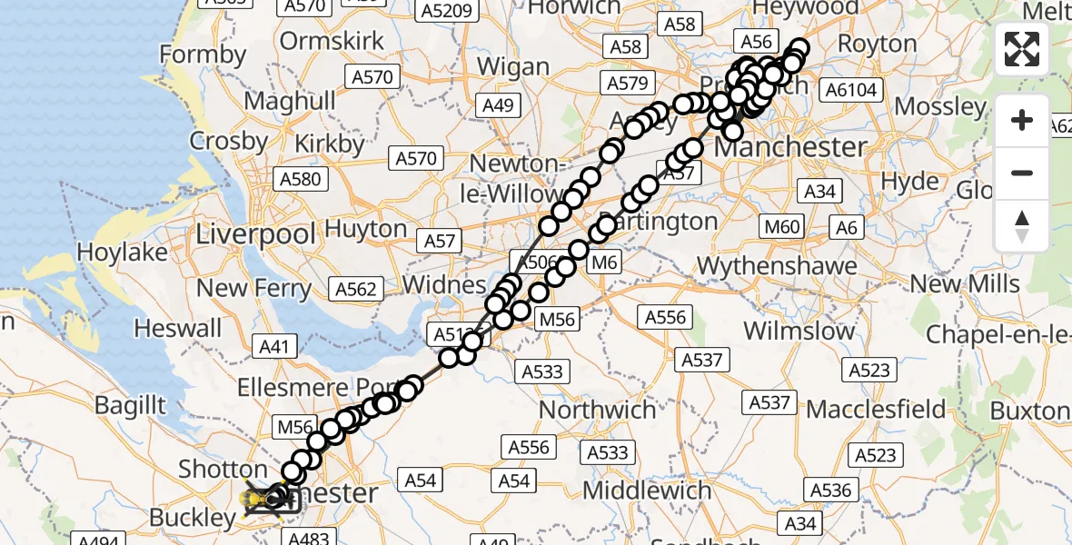 Flight route Police Helicopter Hawarden Airport - Hawarden Airport, 19 May 2026, 14:47