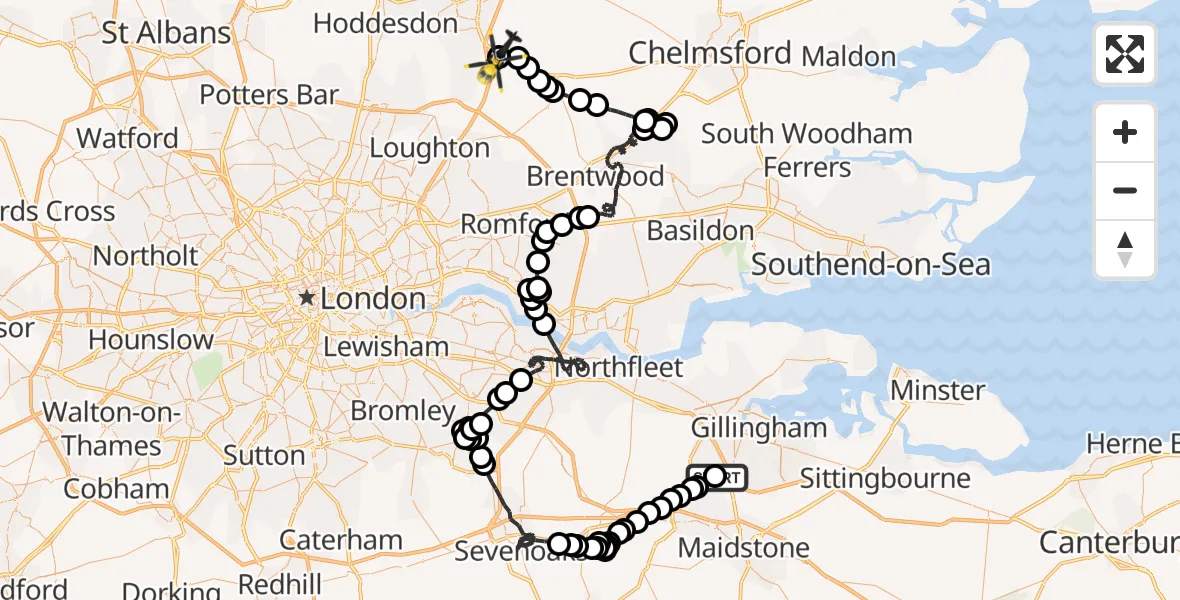 Flight route Police Helicopter Wouldham - North Weald Airfield, 19 May 2026, 14:52