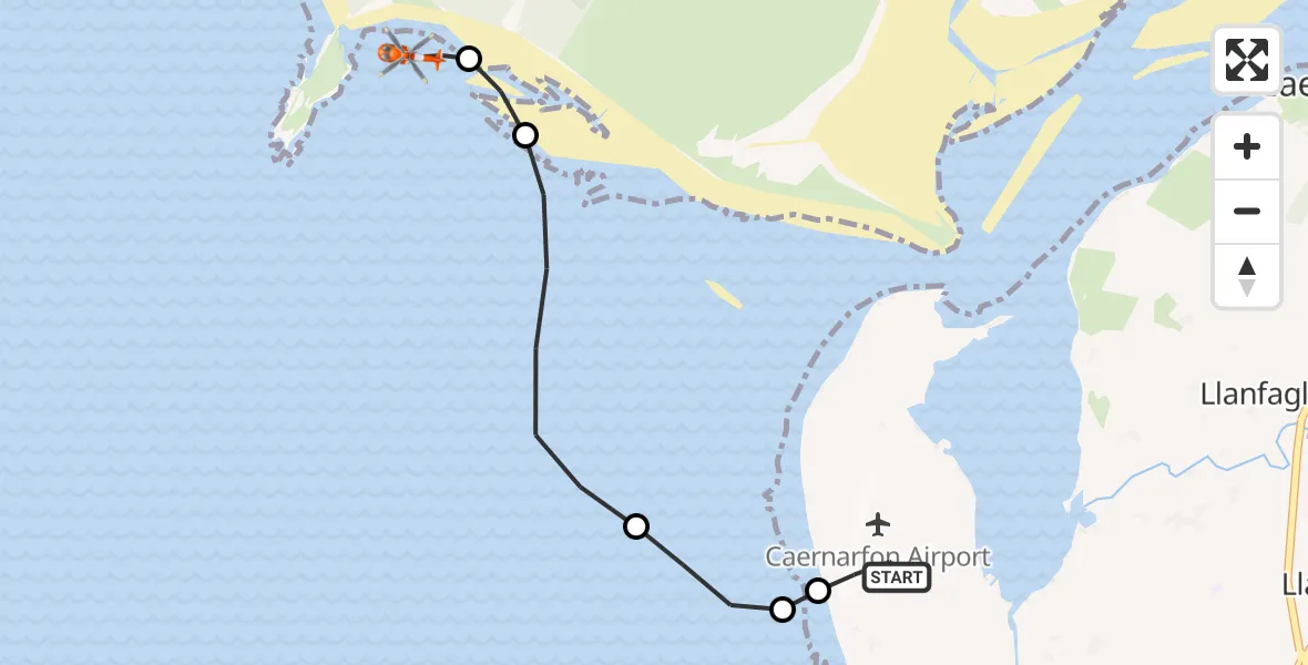 Flight route Coastguard Helicopter Caernarfon Airport - , 19 May 2026, 15:17