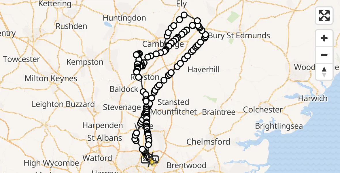 Flight route Police Helicopter Metropolitan Police Air Support Unit Lippitts Hill - Metropolitan Police Air Support Unit Lippitts Hill, 19 May 2026, 15:30