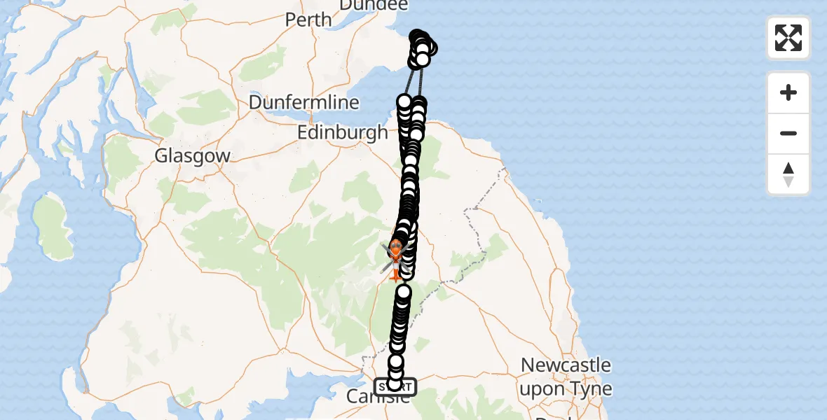 Flight route Coastguard Helicopter Carlisle Lake District Airport - Hawick, 19 May 2026, 15:35
