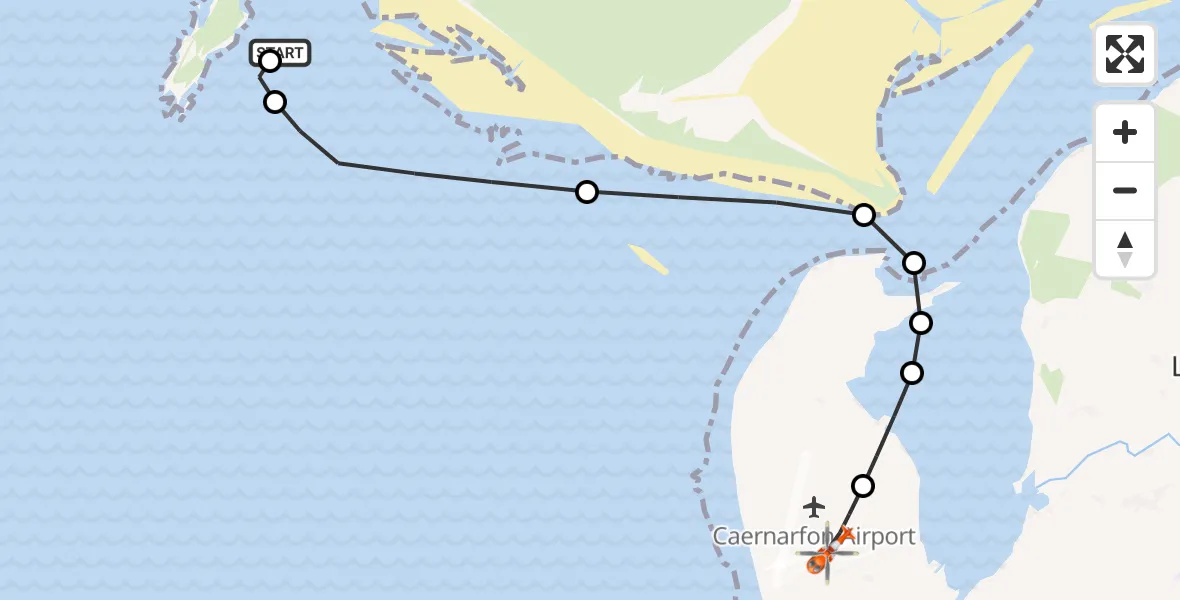 Flight route Coastguard Helicopter  - Caernarfon Airport, 19 May 2026, 15:40