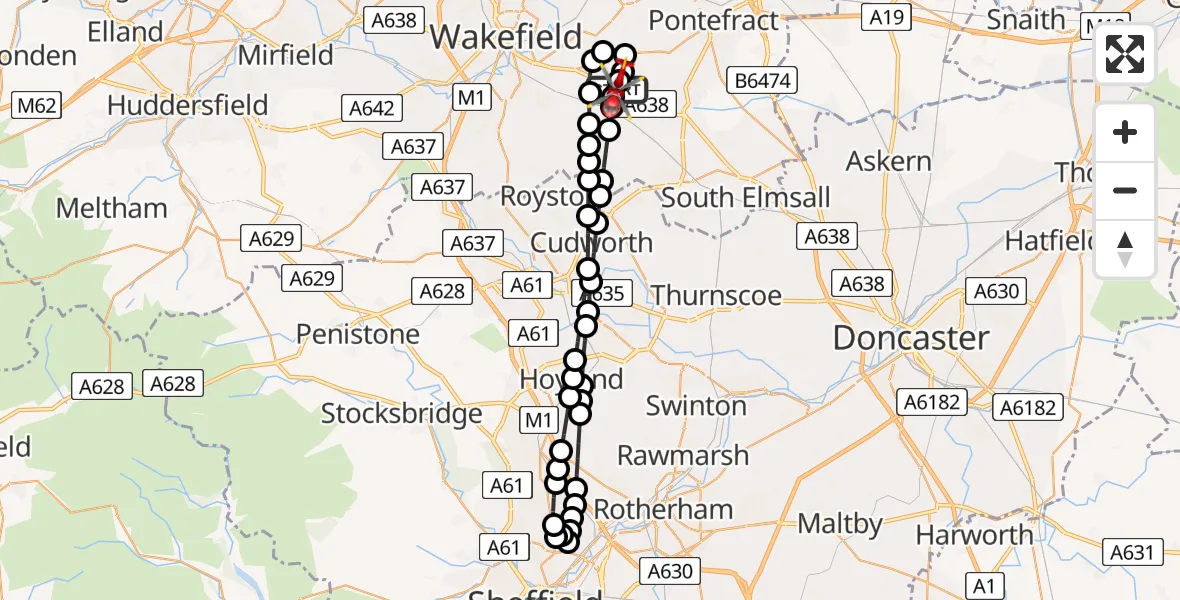 Flight route Air Ambulance Helicopter YAA Nostell Helicopter Port - YAA Nostell Helicopter Port, 19 May 2026, 15:52