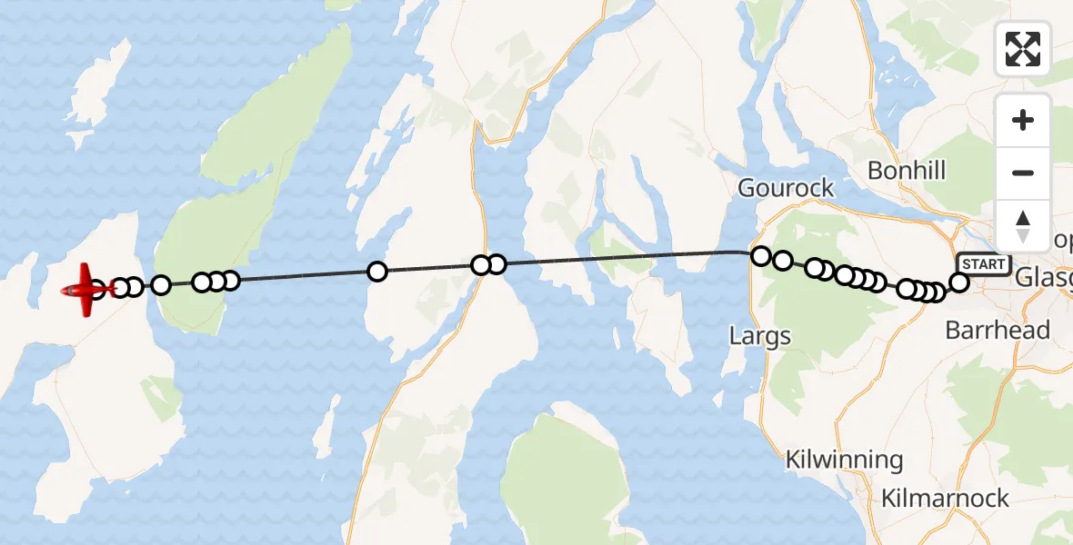 Flight route Air Ambulance Aircraft Glasgow Airport - Gleann Airigh an t-Sluic, 19 May 2026, 15:56