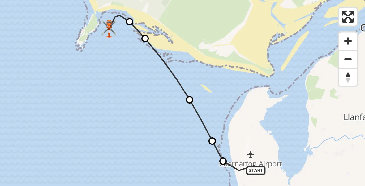 Flight route Coastguard Helicopter Caernarfon Airport - , 19 May 2026, 16:25