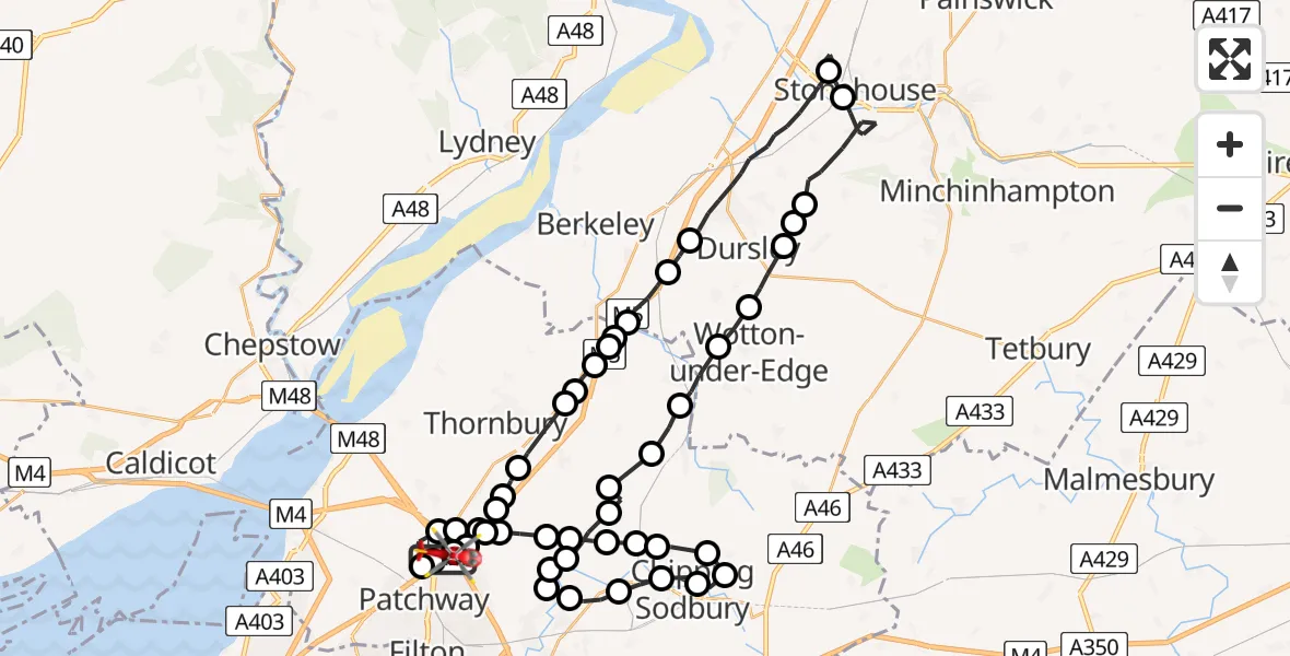 Flight route Air Ambulance Helicopter Almondsbury Helicopter Base - Almondsbury Helicopter Base, 19 May 2026, 16:44