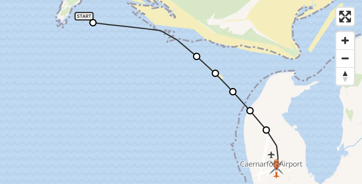 Flight route Coastguard Helicopter Hermon - Caernarfon Airport, 19 May 2026, 16:45
