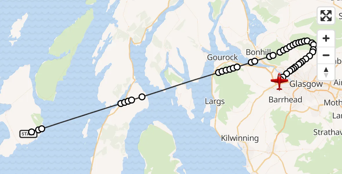 Flight route Air Ambulance Aircraft Sgorr Bhogachain - Glasgow Airport, 19 May 2026, 17:04