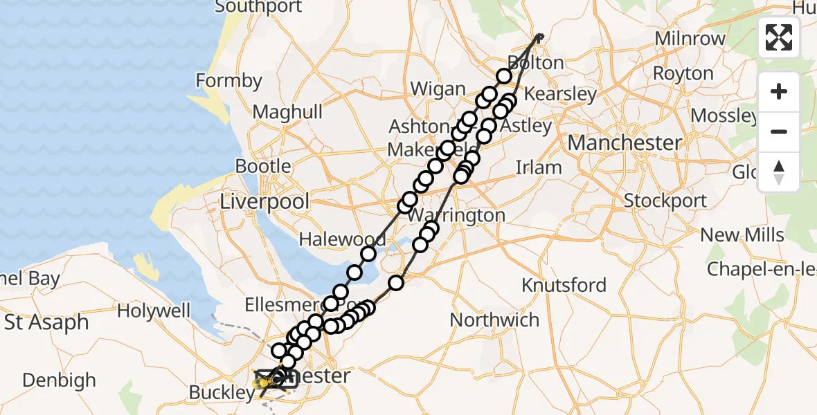 Flight route Police Helicopter Hawarden Airport - Hawarden Airport, 19 May 2026, 17:16
