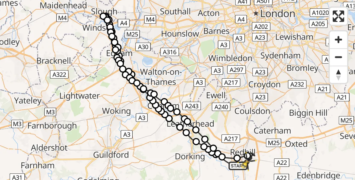 Flight route Police Helicopter Reigate - South Nutfield, 19 May 2026, 17:29