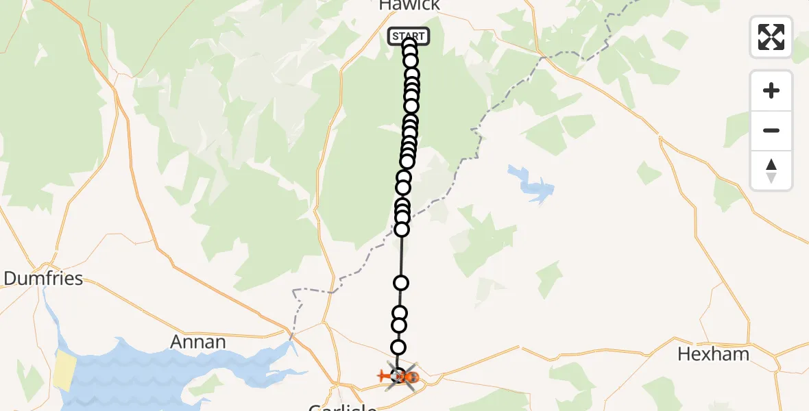 Flight route Coastguard Helicopter Newmill - Carlisle Lake District Airport, 19 May 2026, 17:34