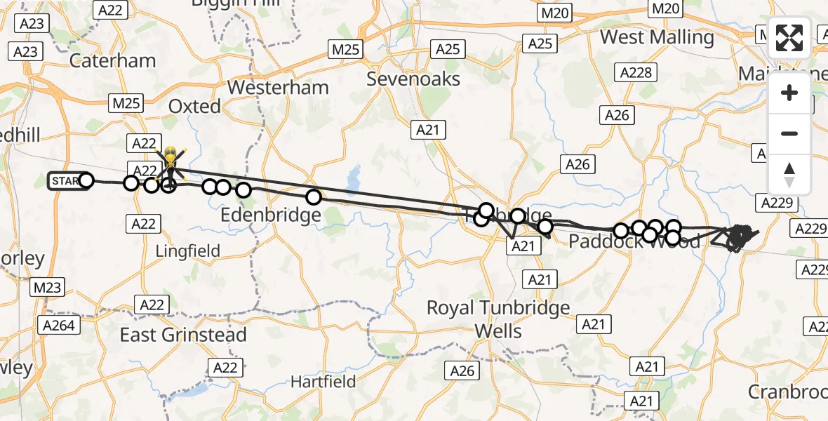 Flight route Police Helicopter South Nutfield - Crowhurst, 19 May 2026, 19:21