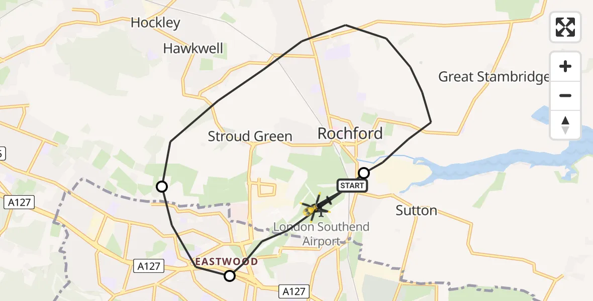 Flight route Police Helicopter London Southend Airport - London Southend Airport, 19 May 2026, 20:20