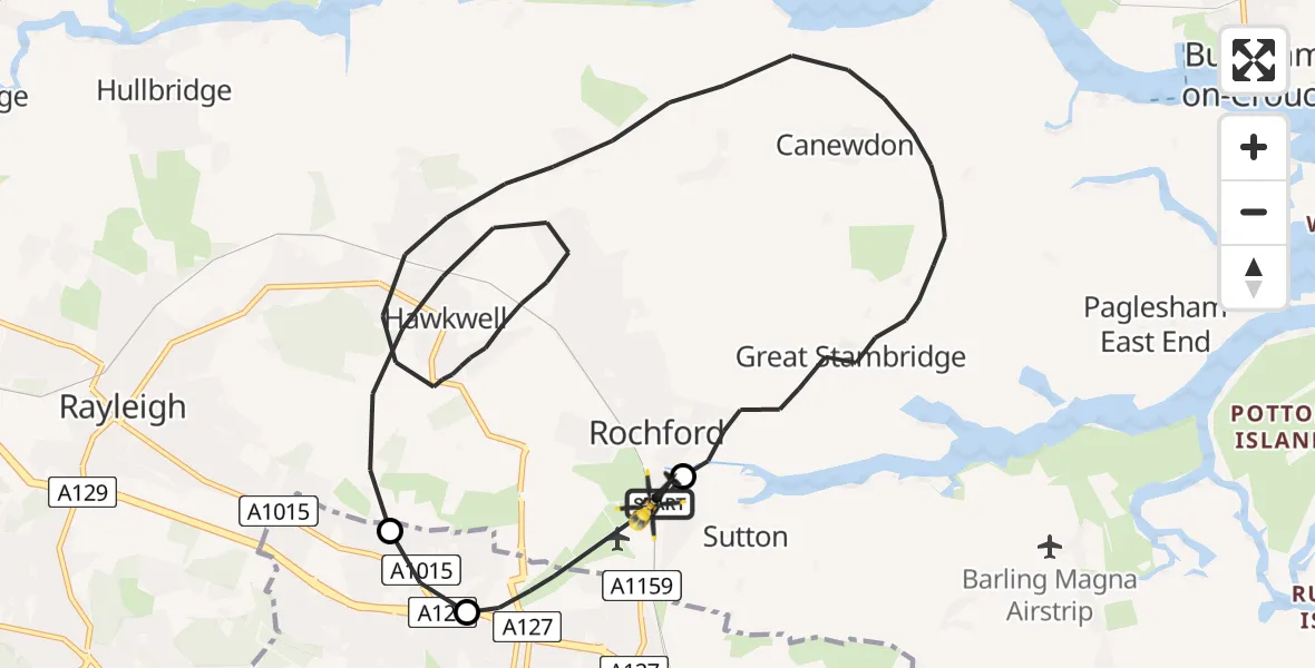 Flight route Police Helicopter London Southend Airport - London Southend Airport, 19 May 2026, 20:34