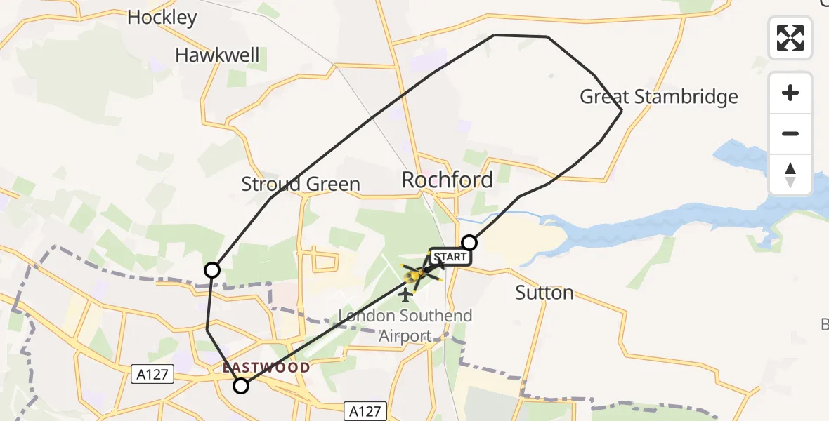 Flight route Police Helicopter London Southend Airport - London Southend Airport, 19 May 2026, 20:49