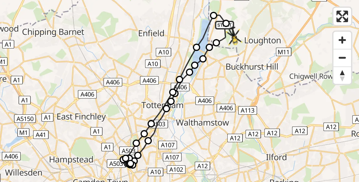 Flight route Police Helicopter Sewardstonebury - Sewardstonebury, 19 May 2026, 20:56