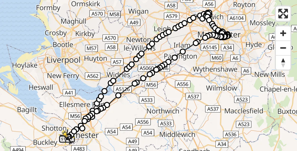 Flight route Police Helicopter Hawarden Airport - Hawarden Airport, 19 May 2026, 20:57