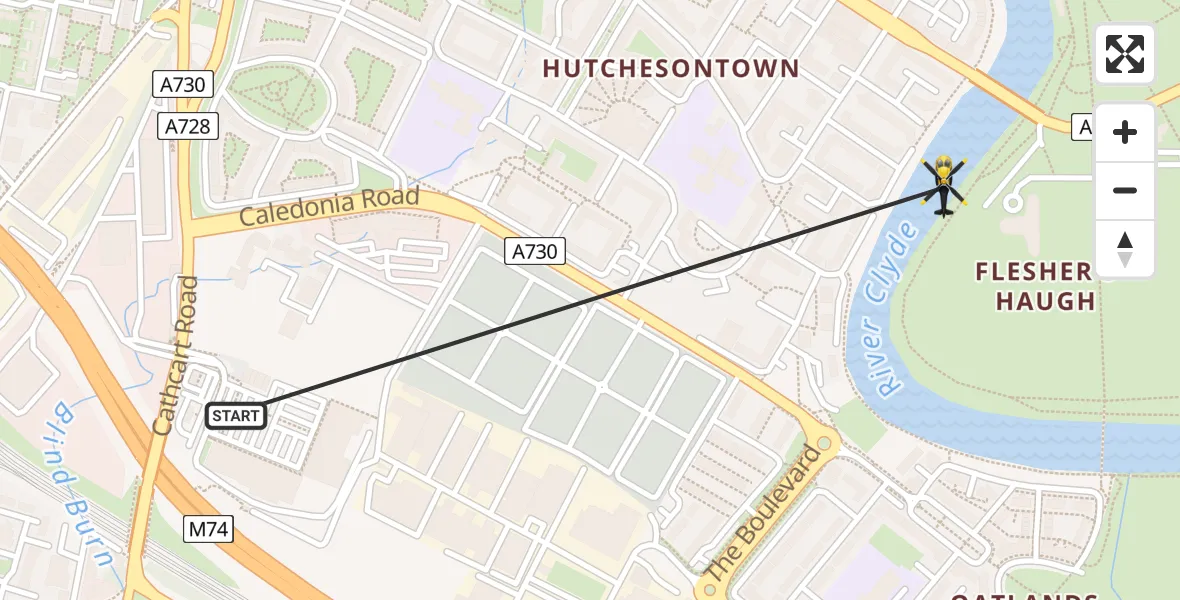 Flight route Police Helicopter Glasgow - River Clyde, 19 May 2026, 21:40