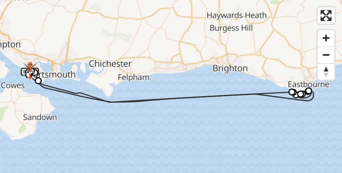 Flight route Coastguard Helicopter Solent Airport - Solent Airport, 19 May 2026, 21:43
