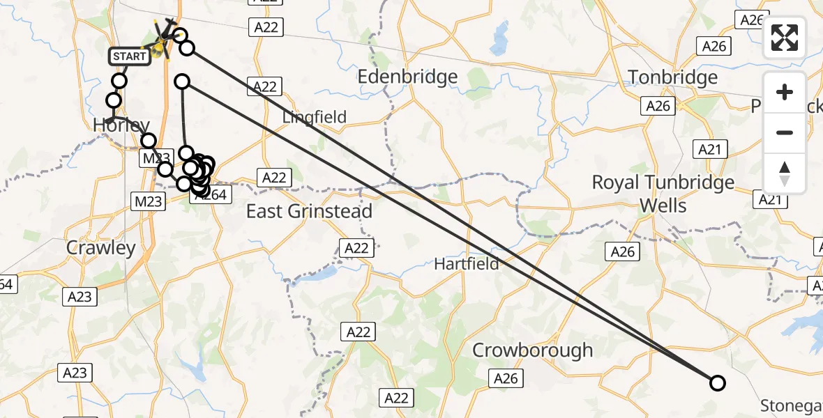 Flight route Police Helicopter Salfords - Tandridge, 19 May 2026, 22:17