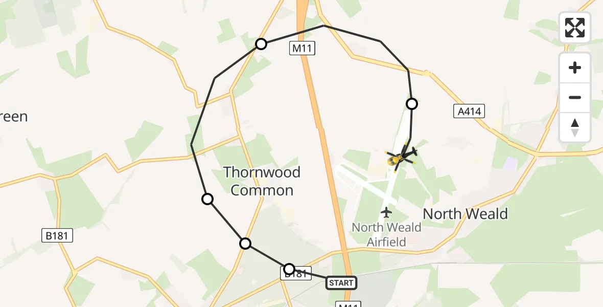 Flight route Police Helicopter North Weald Airfield - North Weald Airfield, 19 May 2026, 23:55