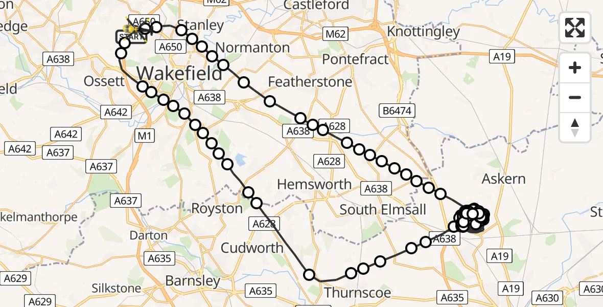 Flight route Police Helicopter East Ardsley - East Ardsley, 20 May 2026, 00:08