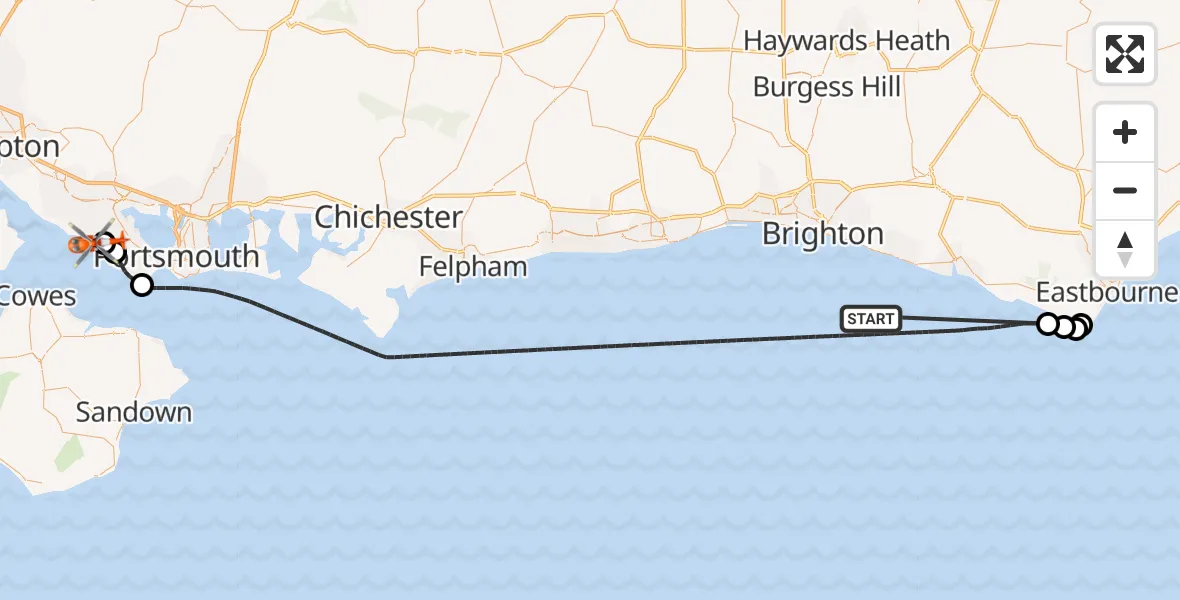 Flight route Coastguard Helicopter English Channel - Solent Airport, 20 May 2026, 00:41
