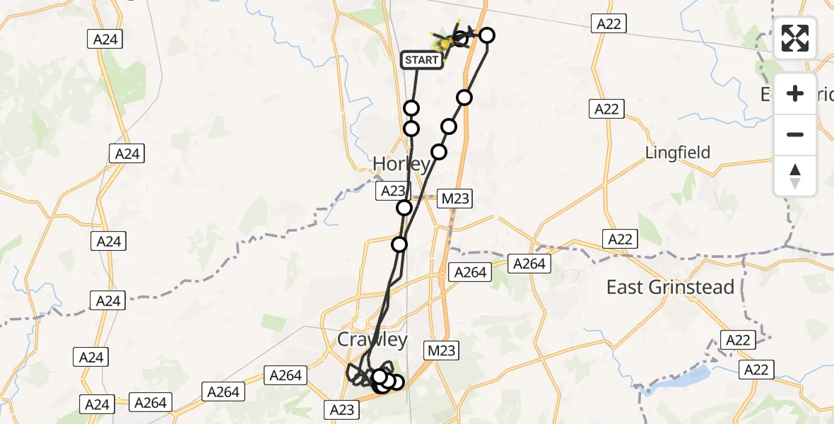 Flight route Police Helicopter Salfords - Redhill Aerodrome, 20 May 2026, 01:09