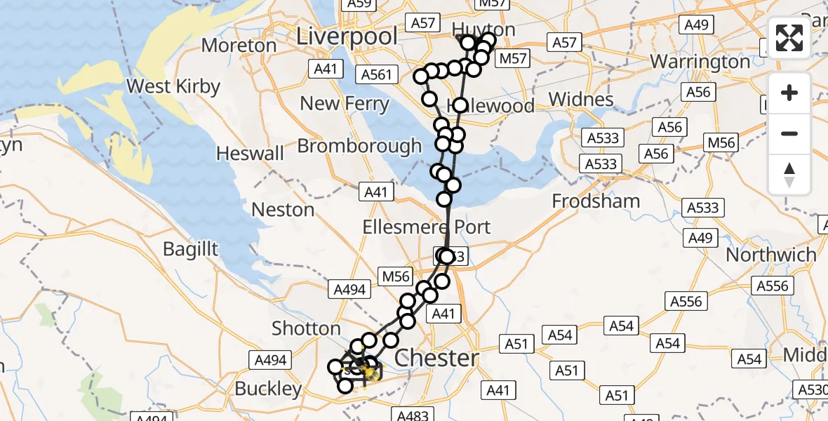 Flight route Police Helicopter Hawarden Airport - Hawarden Airport, 20 May 2026, 01:39
