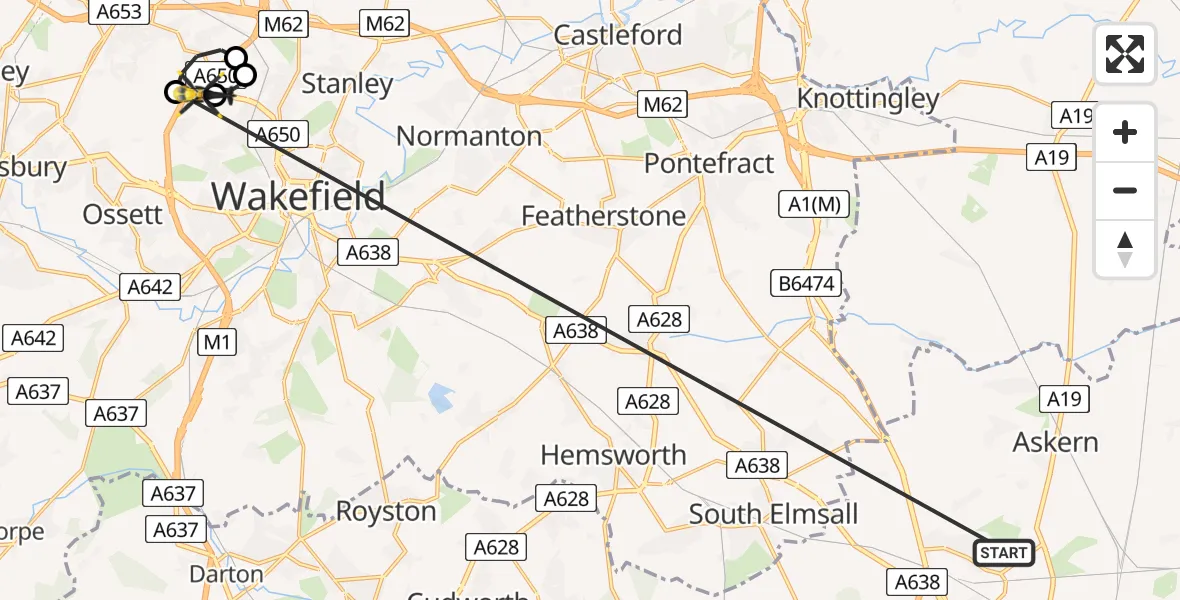Flight route Police Helicopter Carcroft - East Ardsley, 20 May 2026, 02:29