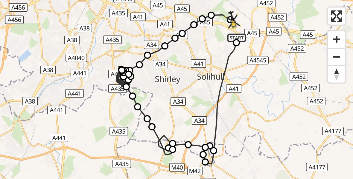 Flight route Police Helicopter Birmingham Airport - Birmingham Airport, 20 May 2026, 04:18