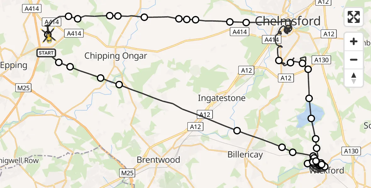 Flight route Police Helicopter North Weald Airfield - North Weald Airfield, 20 May 2026, 07:04