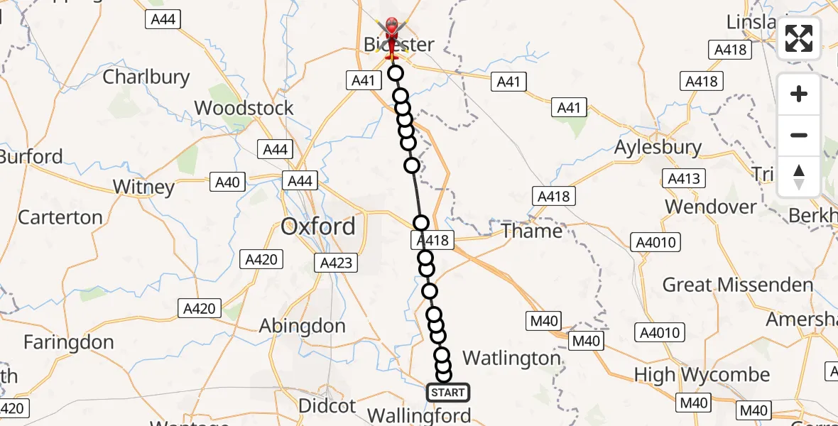 Flight route Air Ambulance Helicopter RAF Benson - Bicester, 20 May 2026, 07:22