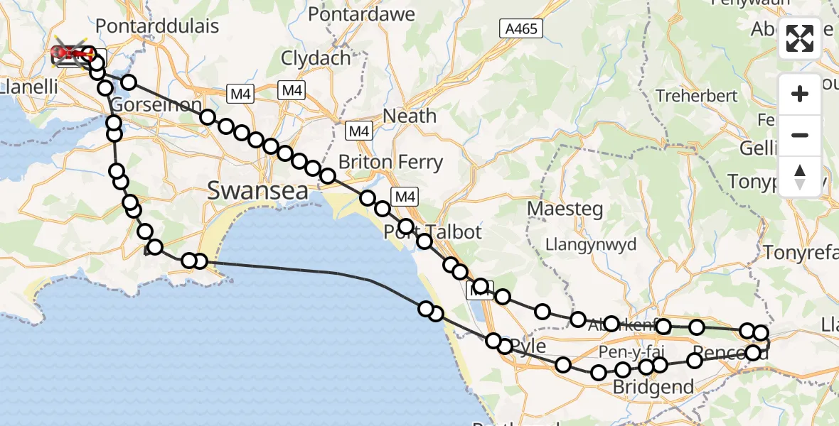Flight route Air Ambulance Helicopter Dafen - Dafen, 20 May 2026, 07:40